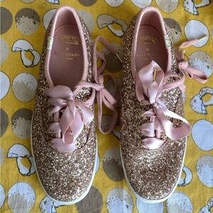 KEDS x Kate Spade rose gold glitter tennis shoes size 5.5